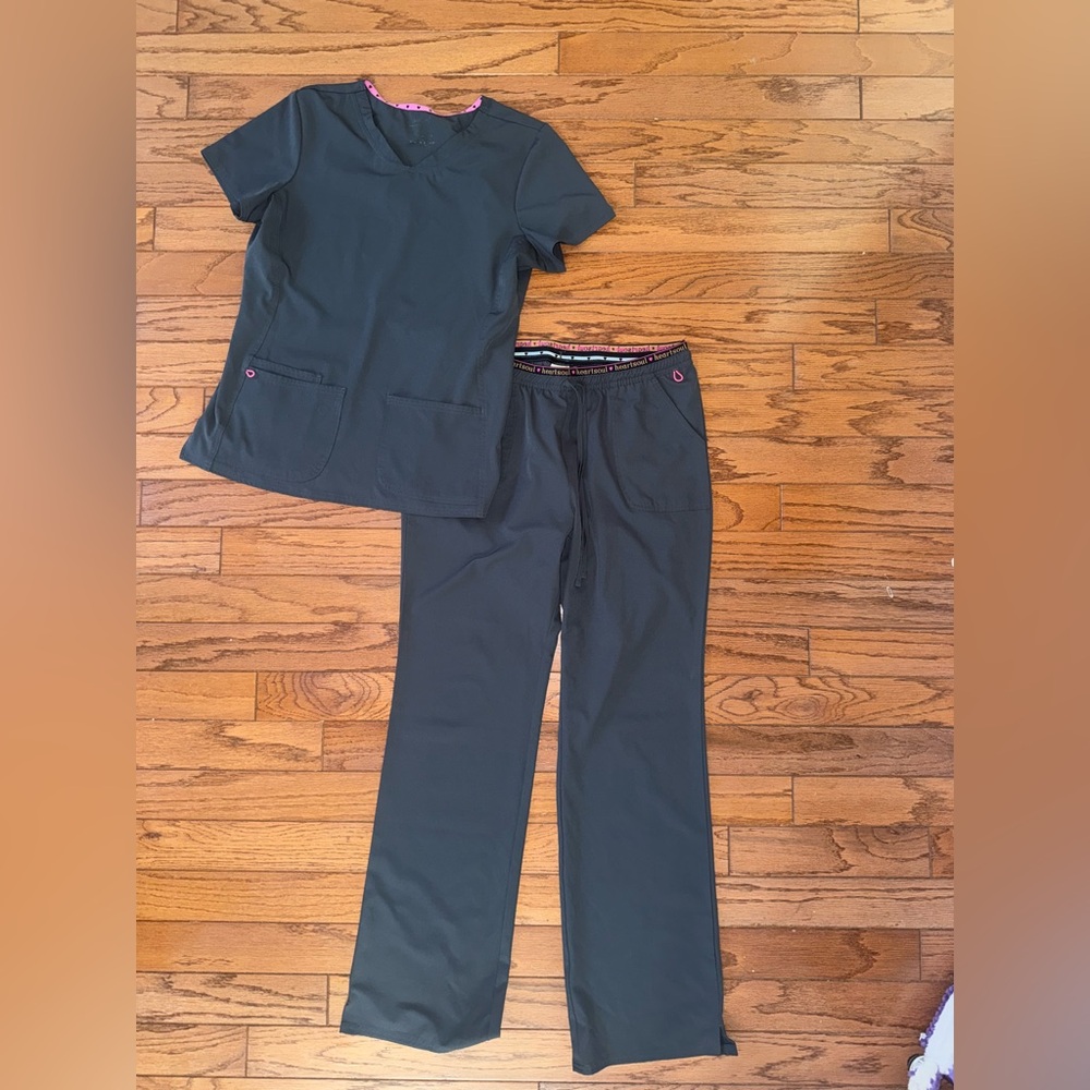 HeartSoul Gray Scrub Pants with Pink and Black Trim